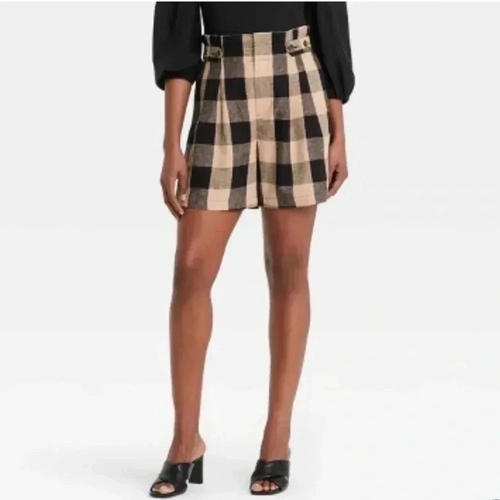 Who What Wear Check High Waist Shorts